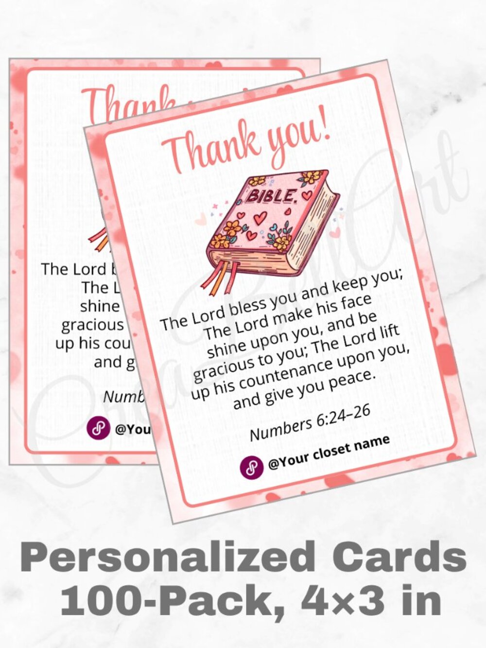 100 Personalized Biblie Thank You Cards Small Business, 4×3 in